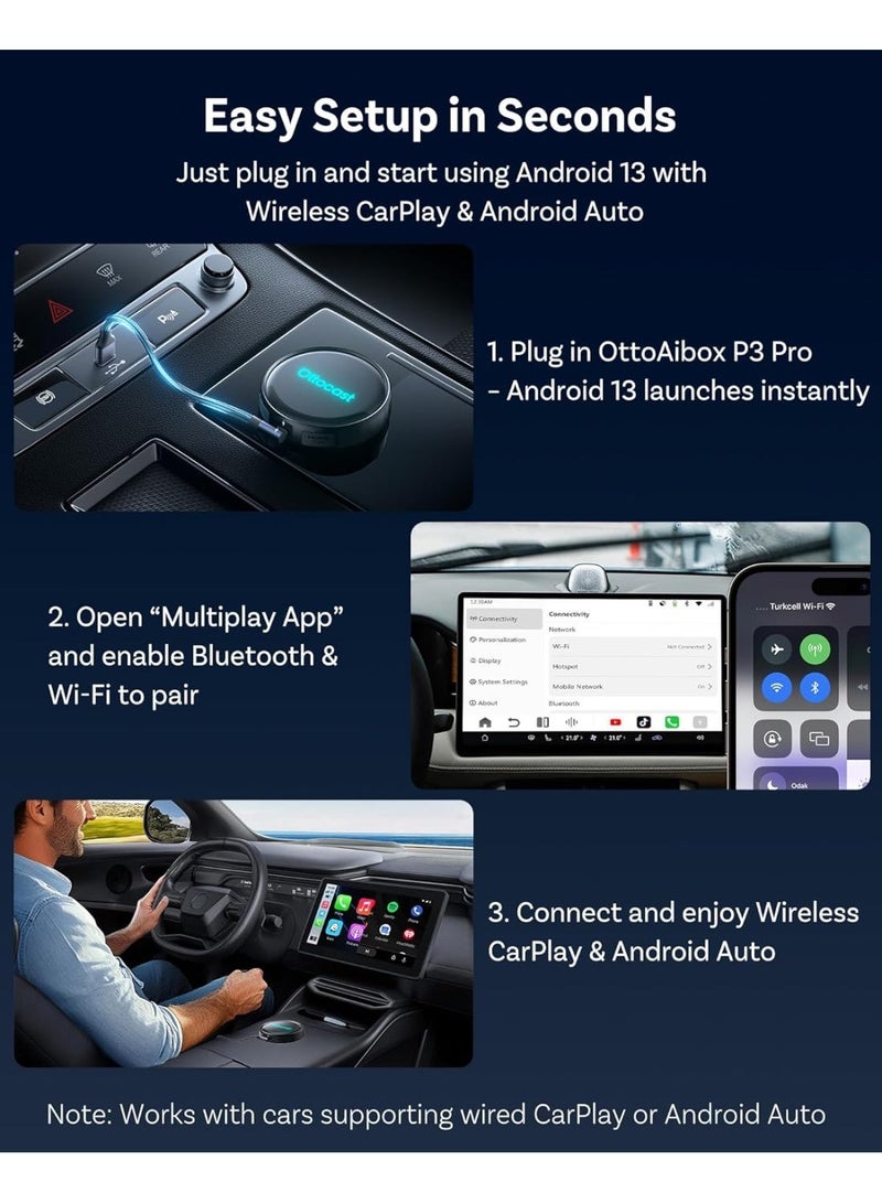 OTTOCAST P3 Pro AI Box Android 13 OttoDrive 3.0, Wireless CarPlay & Android Auto, AI Voice Assistant, Cloud SIM, Split Screen, HDMI Output, 8+128GB, Video Viewing YouTube, Netflix, Tiktok, - Image 4